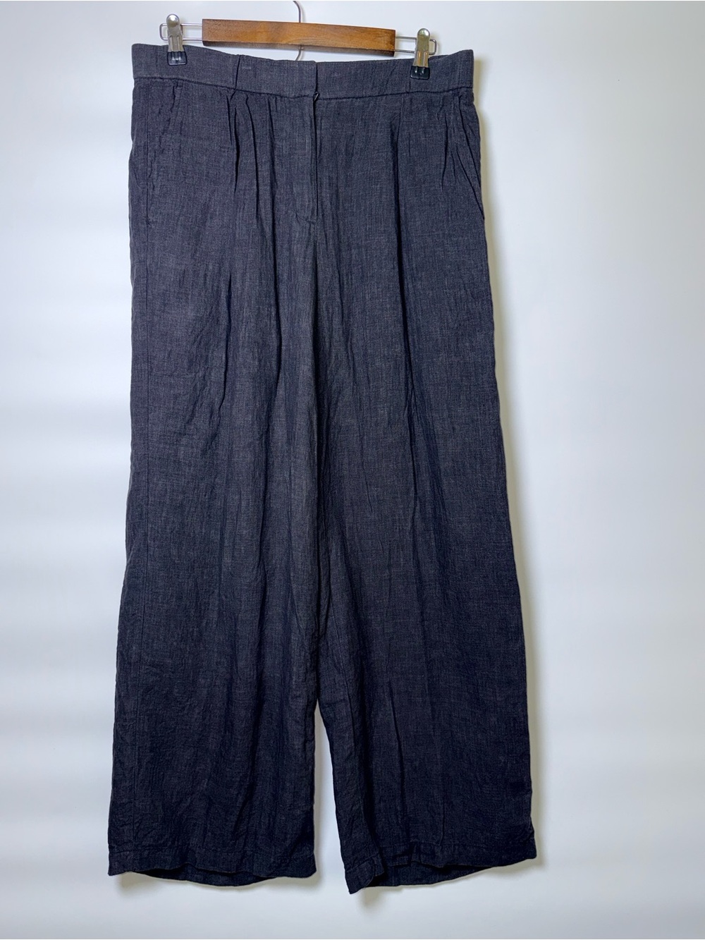 Eileen Fisher Small Organic Linen Pleated Wide Leg Pants Charcoal Quiet Luxury - Picture 2 of 16